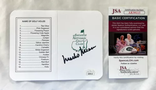 MARK O’MEARA SIGNED MASTERS SCORECARD JSA 6 COA COLLECTIBLE MEMORABILIA