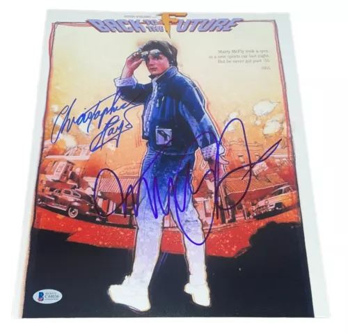 MICHAEL J FOX CHRISTOPHER LLOYD SIGNED AUTOGRAPH 11×14 BACK TO THE FUTURE BAS B2 COLLECTIBLE MEMORABILIA