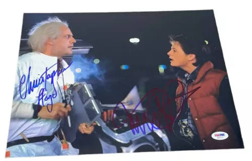 MICHAEL J FOX CHRISTOPHER LLOYD SIGNED AUTOGRAPH 11×14 BACK TO THE FUTURE PSA X2 COLLECTIBLE MEMORABILIA