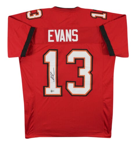 MIKE EVANS AUTHENTIC SIGNED RED PRO STYLE JERSEY AUTOGRAPHED BAS WITNESSED 2 COLLECTIBLE MEMORABILIA