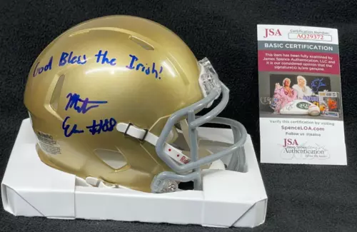Mitchell Evans Signed & Inscribed Notre Dame Fighting Irish Mini Helmet JSA COA