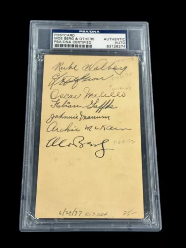 Moe Berg Lefty Grove Rube Walberg Oscar Mellilo Fabian Gaff Signed Autograph PSA