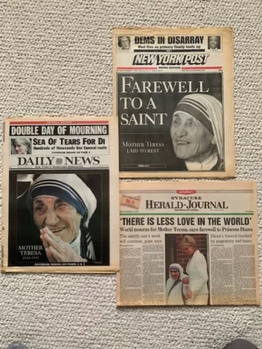 MOTHER TERESA DIES LOT OF 3 DIFFERENT NEW YORK NEWSPAPERS FROM 1997 RARE COLLECTIBLE MEMORABILIA