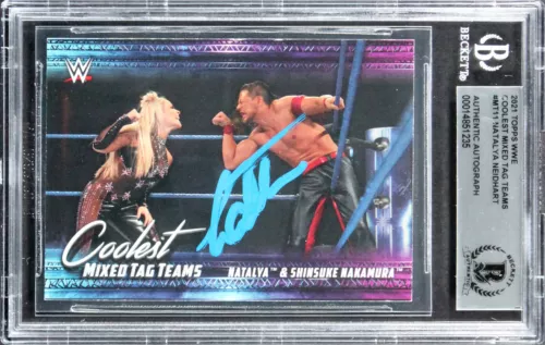 NATALYA NEIDHART SIGNED 2021 TOPPS WWE COOLEST MIXED TT #MT11 CARD BAS SLABBED COLLECTIBLE MEMORABILIA
