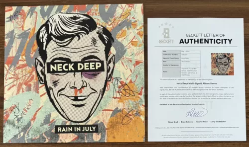 NECK DEEP FULL BAND SIGNED AUTOGRAPH RAIN IN JULY RAINBOW VINYL BAS BECKETT COA COLLECTIBLE MEMORABILIA