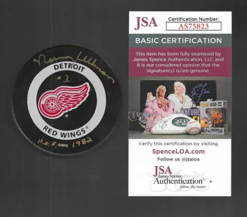 Norm Ullman Signed & Inscribed Detroit Red Wings Official Game Puck JSA COA