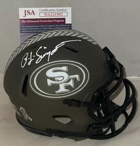 O.J. SIMPSON SIGNED SAN FRANCISCO 49ERS SALUTE TO SERVICE MINI HELMET JSA WITNES COLLECTIBLE MEMORABILIA