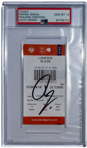 RAFAEL NADAL SIGNED 2020 FRENCH OPEN ROLAND GARROS TICKET FINALS RAFA PSA/DNA 10 COLLECTIBLE MEMORABILIA
