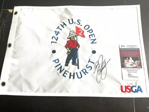 RICKIE FOWLER HAND SIGNED 2024 PINEHURST US OPEN PIN FLAG JSA CERT #3