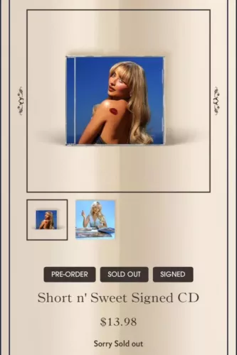 SABRINA CARPENTER – SHORT ‘N SWEET SIGNED CD | NEW PRESALE SOLD OUT AUTOGRAPHED COLLECTIBLE MEMORABILIA
