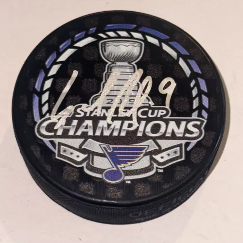 SAMMY BLAIS (Blues) Signed 2019 STANLEY CUP CHAMPS Puck Beckett Auth (BAS)