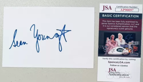 SEAN YOUNG SIGNED AUTOGRAPHED 4×6 CARD JSA CERTIFIED ACE VENTURA BLADE RUNNER COLLECTIBLE MEMORABILIA