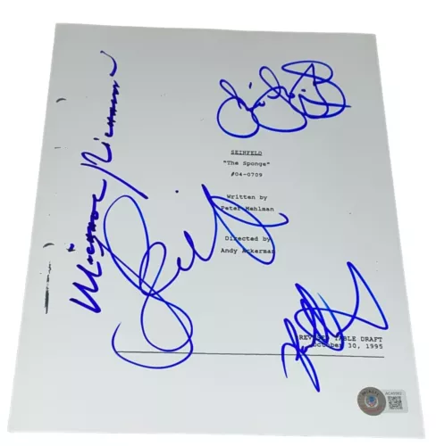 SEINFELD CAST 4+ SIGNED AUTOGRAPH “THE SPONGE” FULL EPISODE SCRIPT BECKETT BAS COLLECTIBLE MEMORABILIA