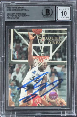 SHAQUILLE O’NEAL SIGNED 1996 TOPPS STARS CARD AUTO 10 BAS WITNESSED #16153763 COLLECTIBLE MEMORABILIA