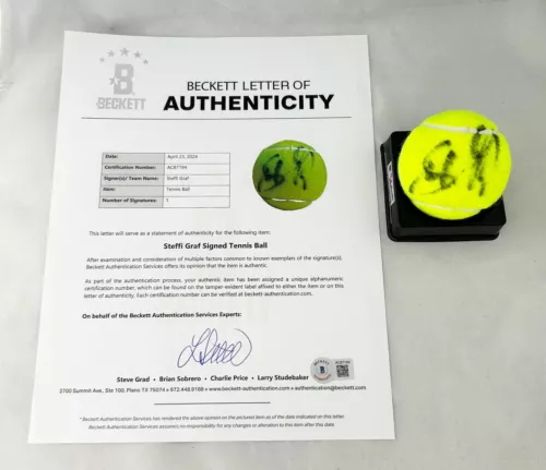 STEFFI GRAF SIGNED TENNIS BALL BECKETT BAS 3 COA COLLECTIBLE MEMORABILIA