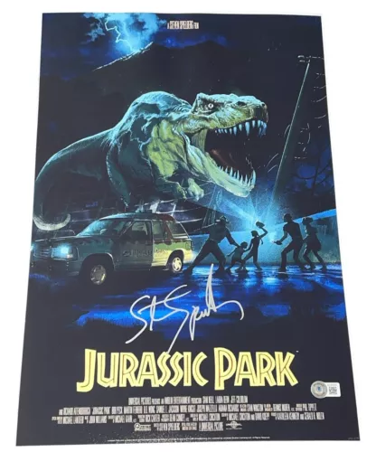 STEVEN SPIELBERG SIGNED AUTOGRAPH 12×18 PHOTO JURASSIC PARK POSTER BECKETT NY X2 COLLECTIBLE MEMORABILIA