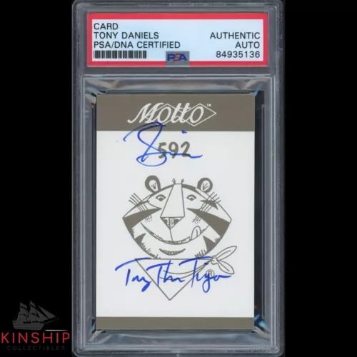 TONY DANIELS SIGNED 1987 MOTTO TONY THE TIGER CARD PSA DNA SLABBED AUTO C2966 COLLECTIBLE MEMORABILIA
