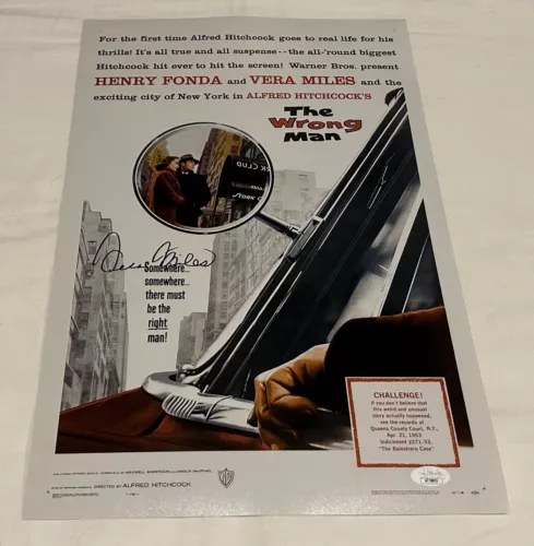 VERA MILES SIGNED THE WRONG MAN 12X18 MOVIE POSTER JSA COLLECTIBLE MEMORABILIA