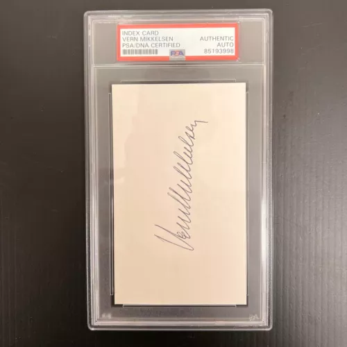 VERN MIKKELSON SIGNED INDEX CARD AUTO PSA SLABBED MINNEAPOLIS LAKERS COLLECTIBLE MEMORABILIA
