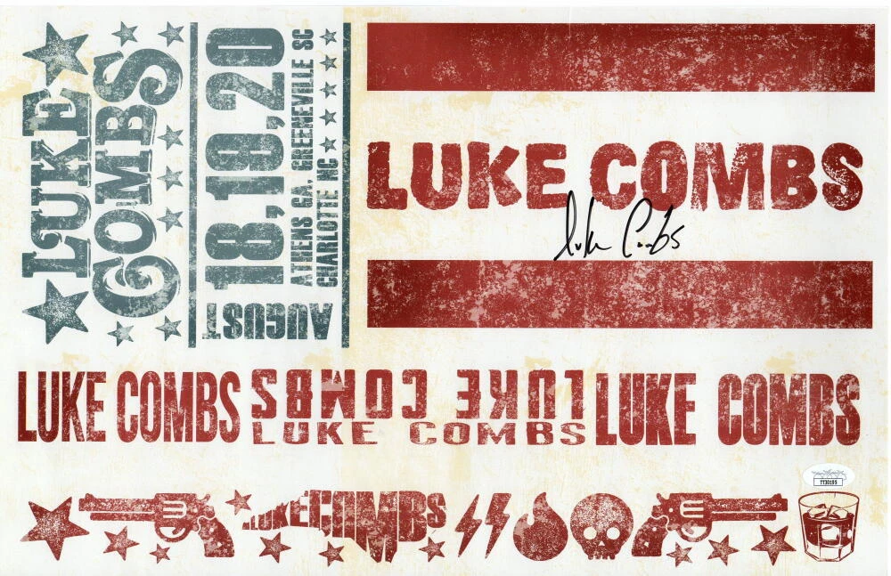 LUKE COMBS SIGNED AUTOGRAPH 11X17 CONCERT TOUR POSTER - 8/18 8/19 8/20 2016 JSA