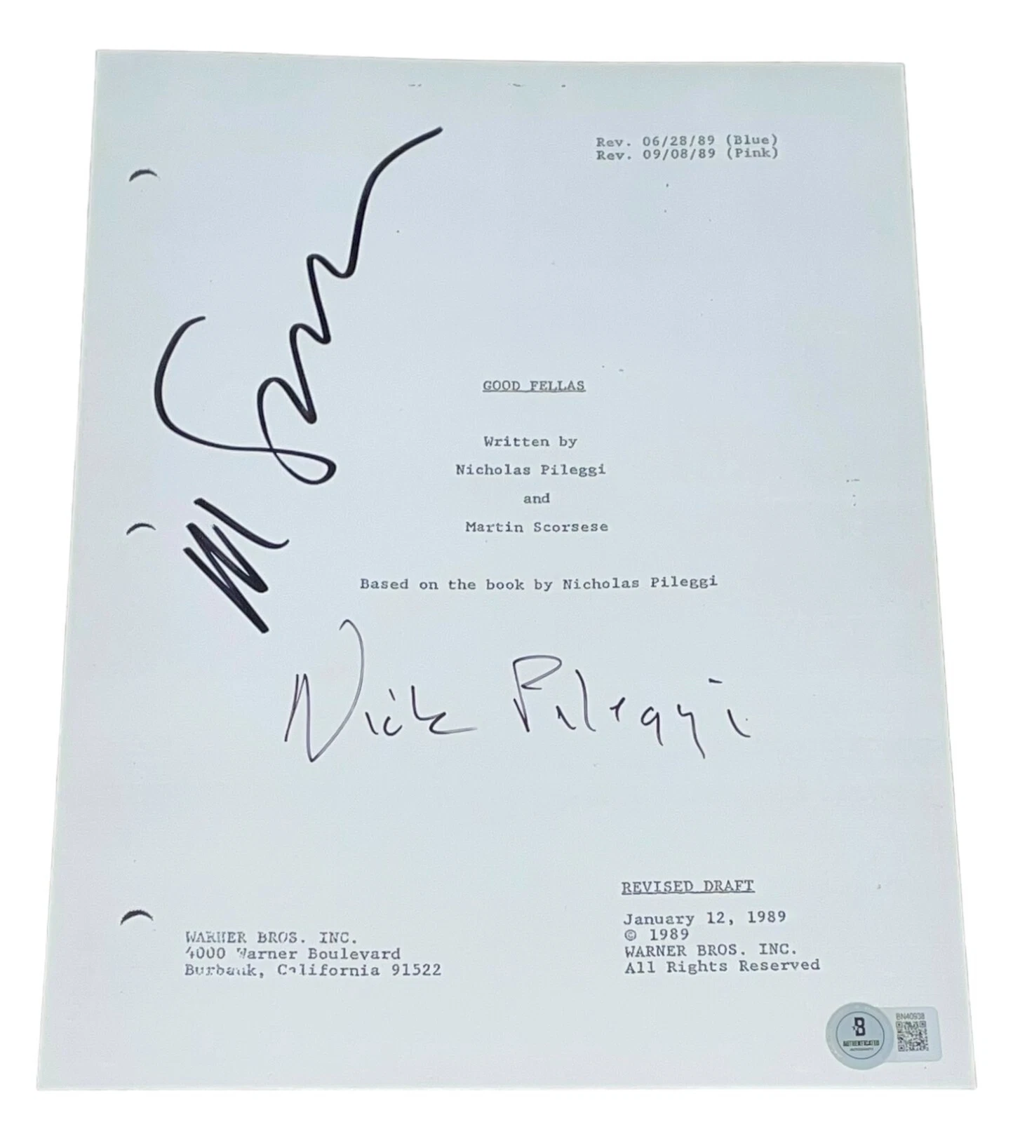 Martin Scorsese & Nicholas Pileggi Signed Auto Goodfellas Script Screenplay BAS