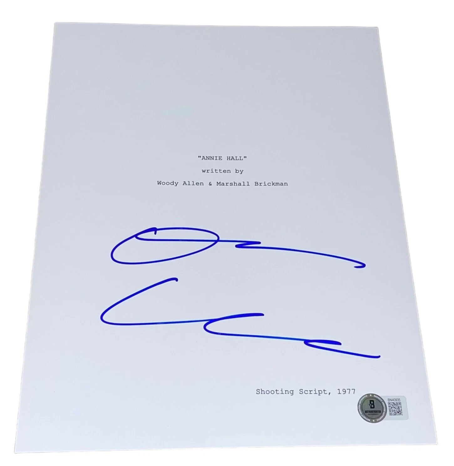 Diane Keaton Signed Autograph Annie Hall Movie Script Screenplay Beckett BAS NYC