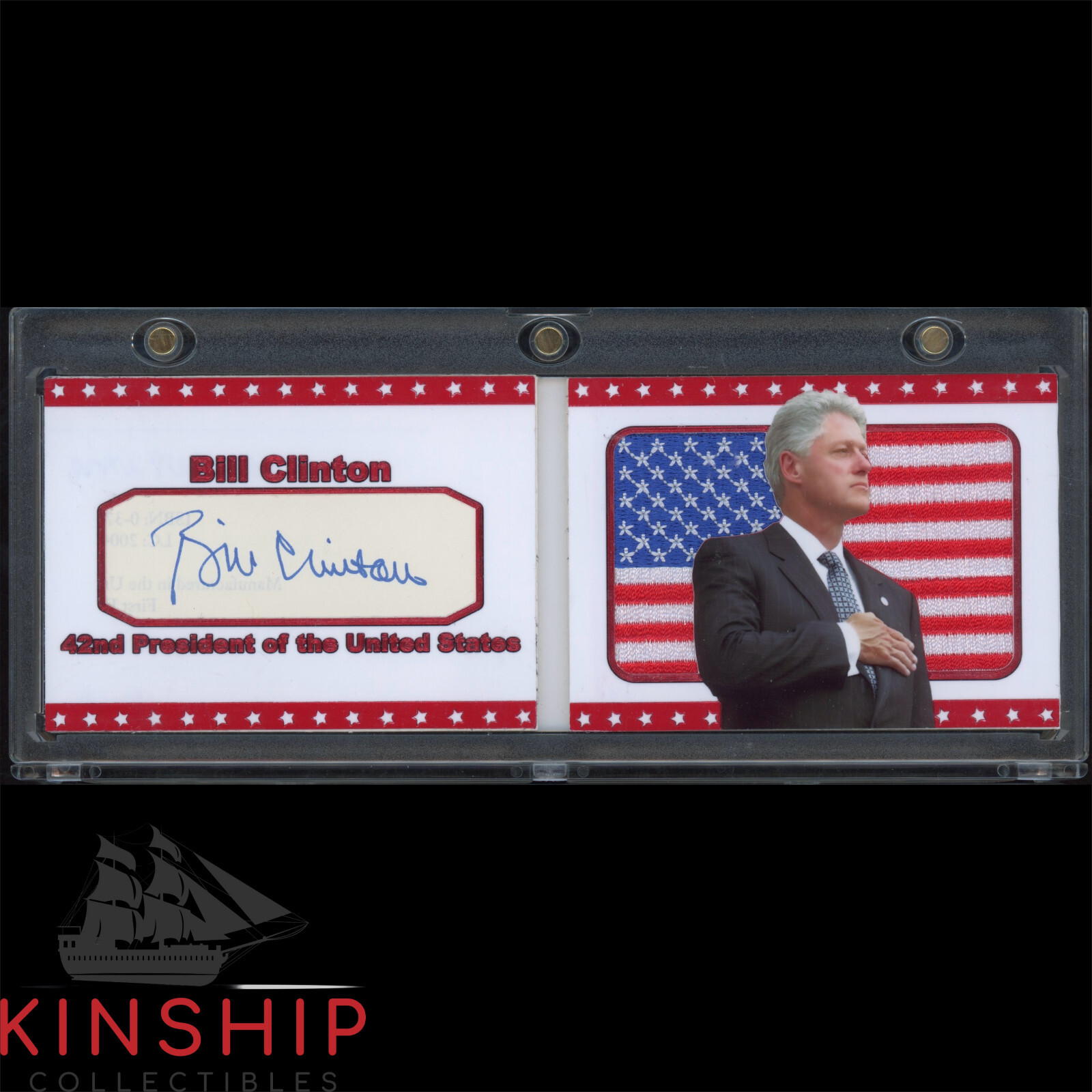 President Bill Clinton signed Cut Custom Flag Patch Booklet JSA COA Auto Z1849