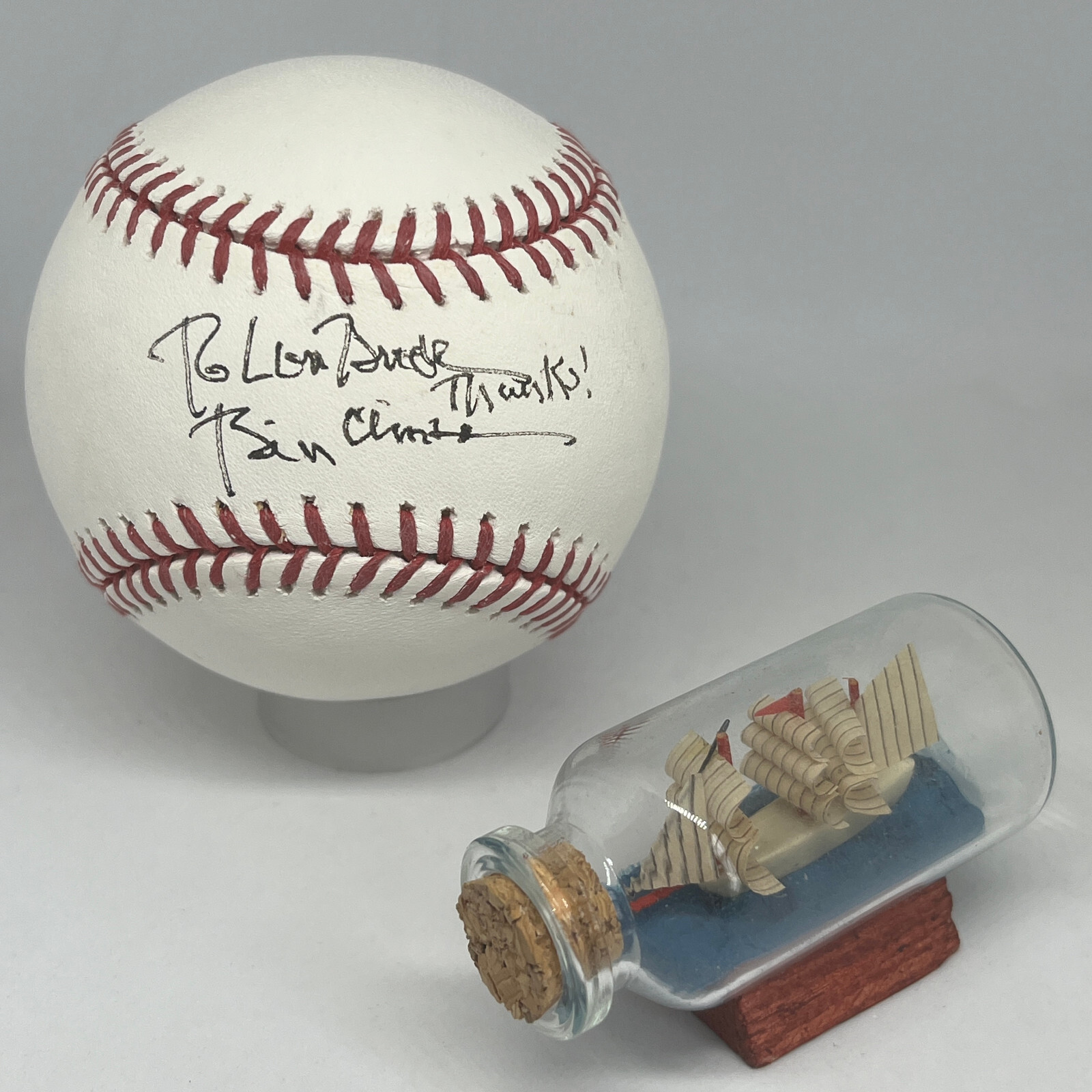 President Bill Clinton signed OML Baseball JSA LOA Inscribed To Lou Brock A3350