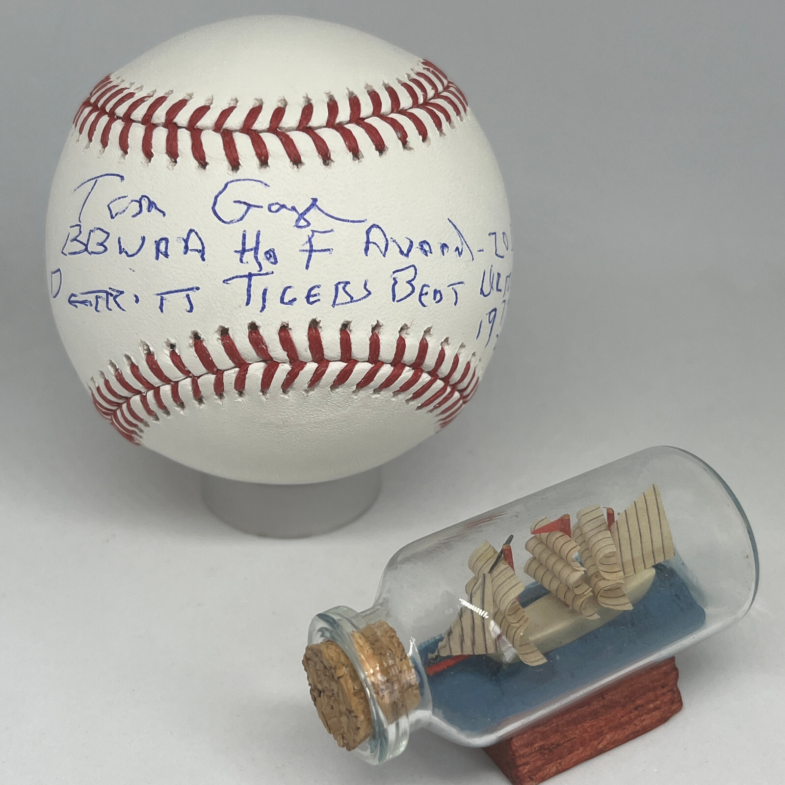 Tom Gage signed Rawlings OML Baseball JSA COA Tigers Inscribed HOF Spink A3355