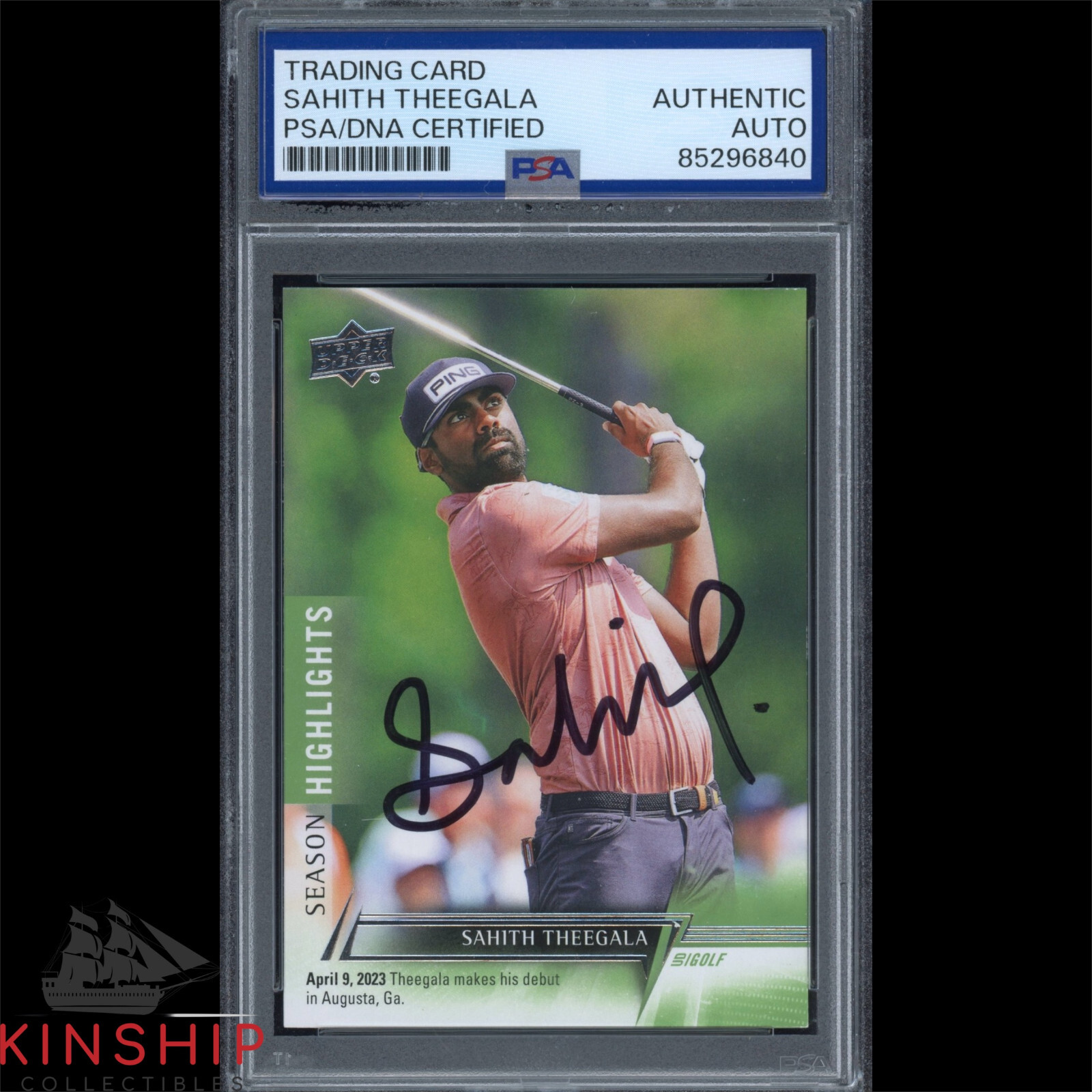Sahith Theegala signed 2024 Upper Deck Trading Card PSA DNA Slab Golf C3223