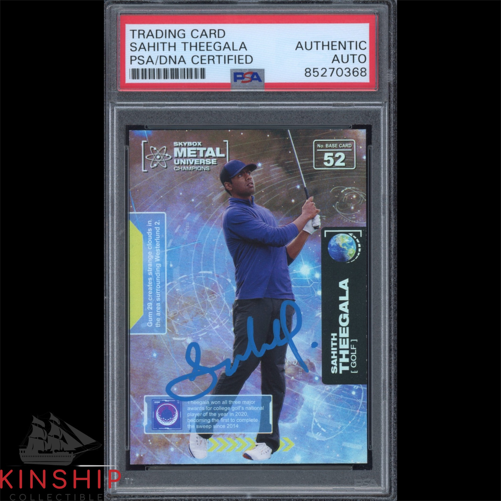 Sahith Theegala signed 2021 Skybox Metal Card PSA DNA Slabbed Masters Auto C3191