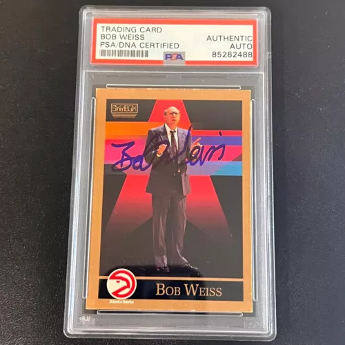 1990 SKYBOX #301 BOB WEISS SIGNED CARD PSA SLABBED HAWKS COLLECTIBLE MEMORABILIA