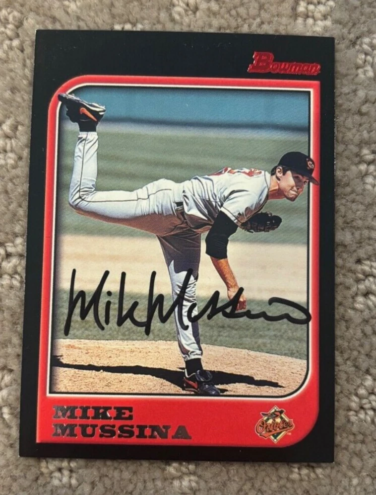 MIKE MUSSINA SIGNED AUTOGRAPHED ORIOLES 1997 BOWMAN BASE CARD #44 HALL OF FAME
