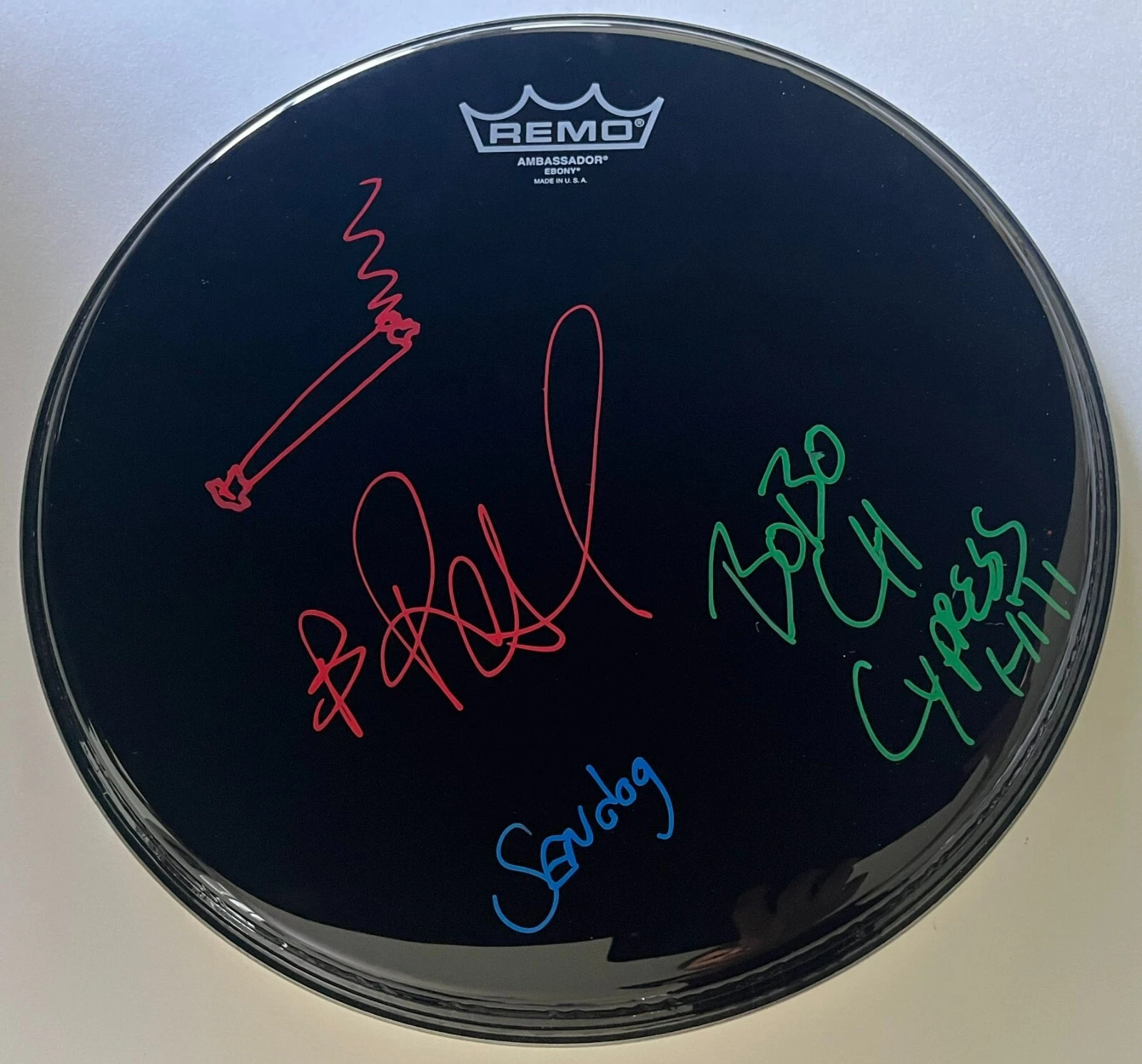 CYPRESS HILL SIGNED AUTOGRAPH 12″ REMO DRUMHEAD W/EXACT PROOF & B-REAL SKETCH COLLECTIBLE MEMORABILIA