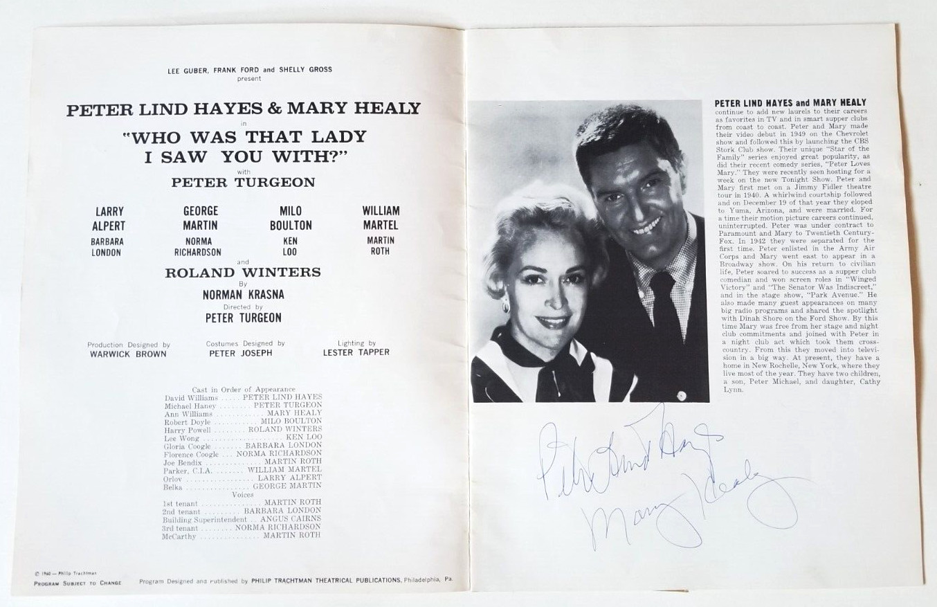 Peter Lind Hayes & Mary Healy SIGNED Who Was That Lady Saw You With Program COA