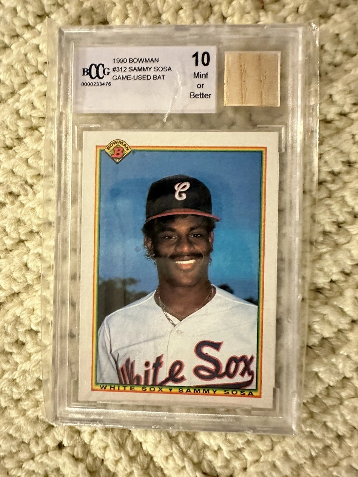 Sammy Sosa 1990 Bowman BCCG Graded 10 Trading Card #312 Beckett Rookie RC W Bat