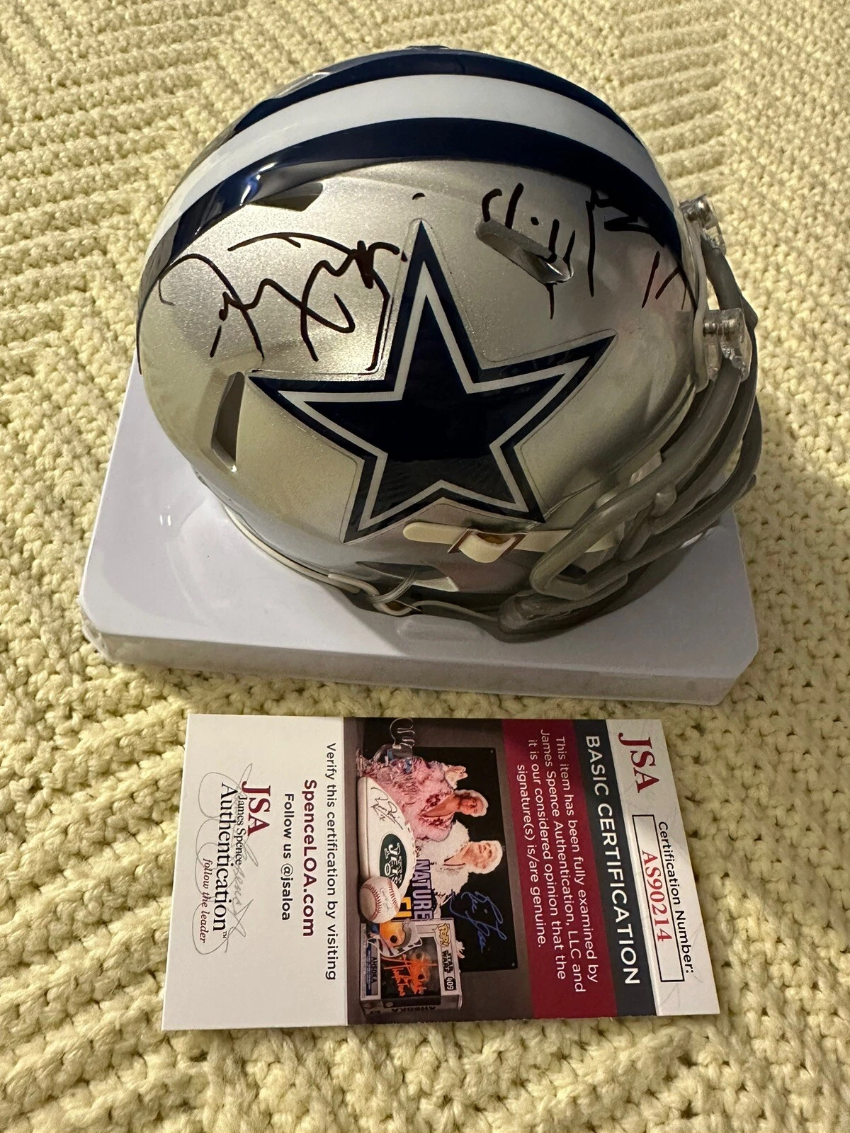 Jerry Jones Signed Dallas Cowboys Mini Helmet JSA Authentication COA Stats