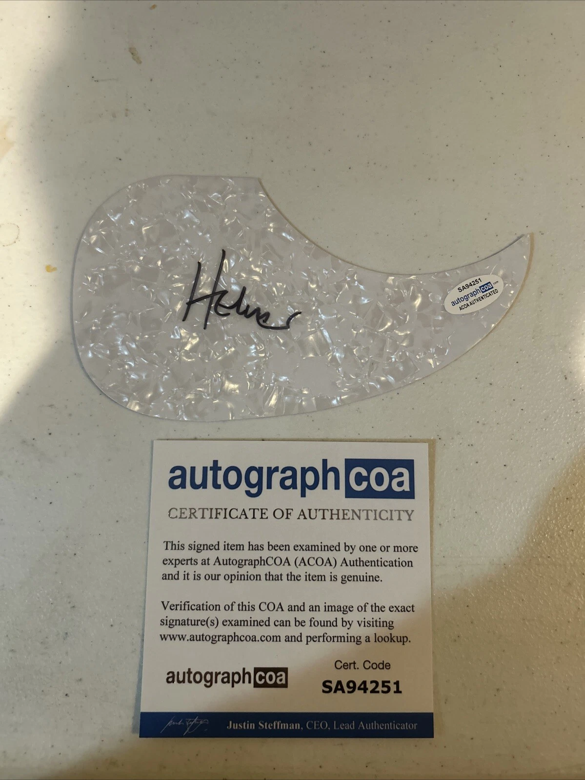 PETER NOONE HERMANS HERMITS SIGNED AUTOGRAPH ACOUSTIC GUITAR PICKGUARD ACOA