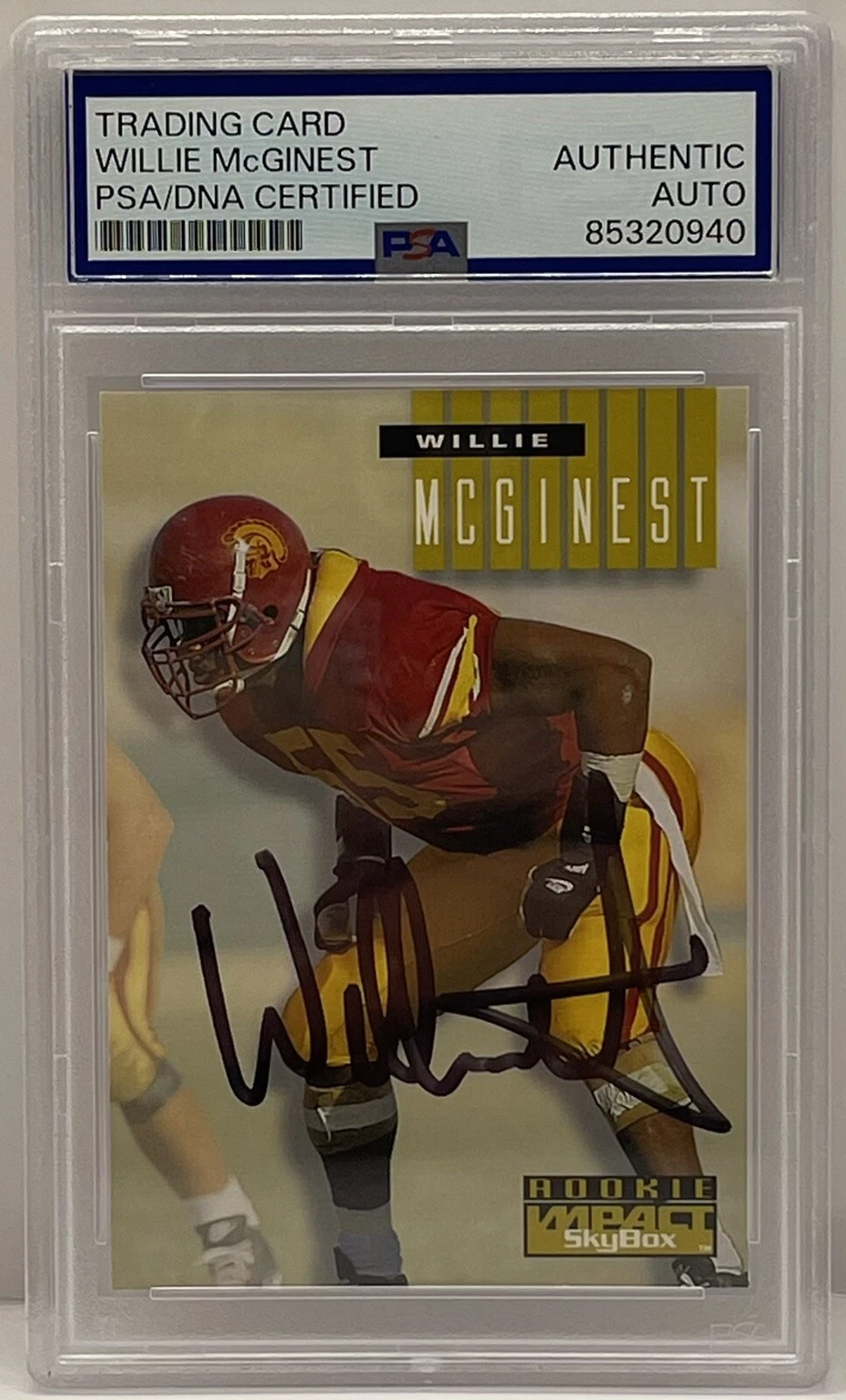 WILLIE MCGINEST SIGNED AUTO 1994 SKYBOX IMPACT ROOKIE CARD PATRIOTS PSA/DNA SLAB COLLECTIBLE MEMORABILIA