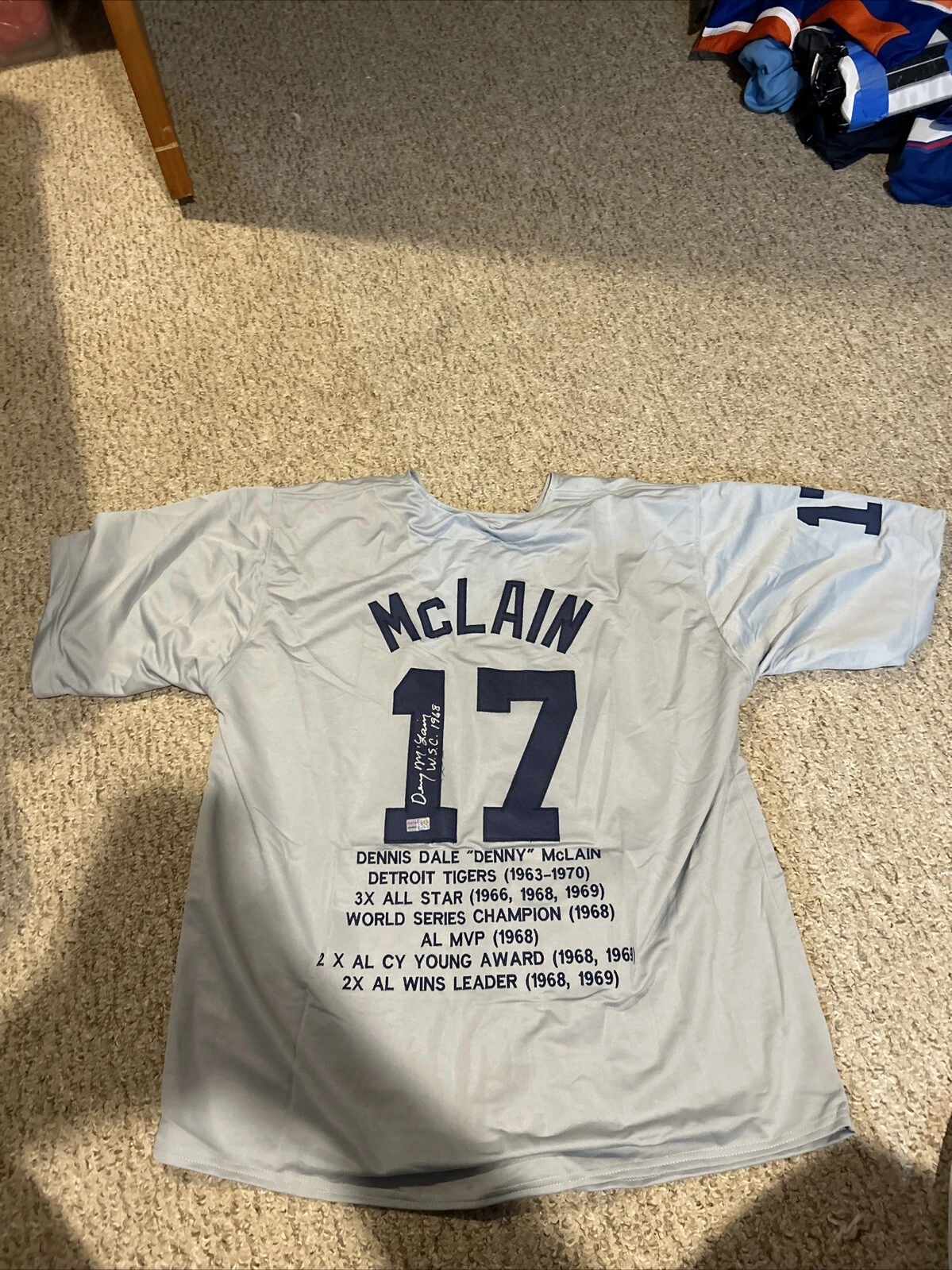 DETROIT TIGERS- DENNY MCLAIN SIGNED AUTOGRAPH STAT JERSEY TRISTAR COA BASEBALL