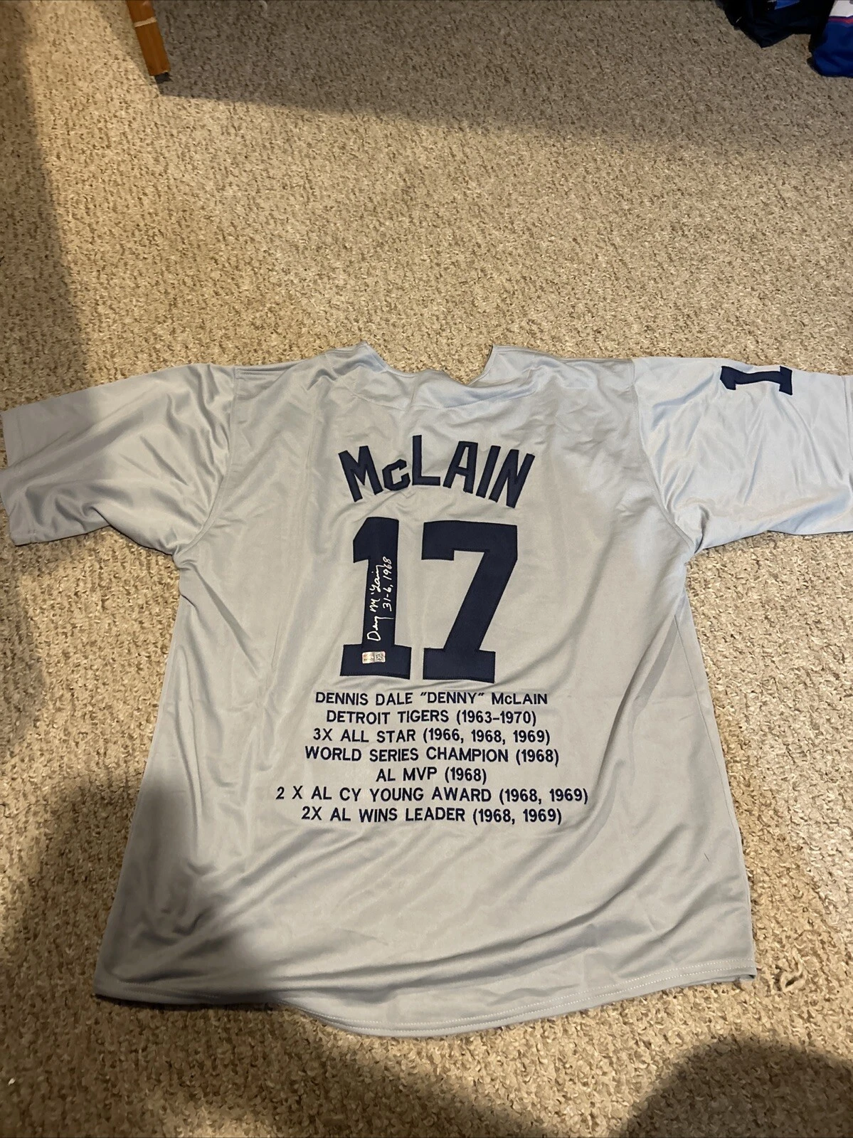 DETROIT TIGERS- DENNY MCLAIN SIGNED AUTOGRAPH STAT JERSEY TRISTAR COA BASEBALL