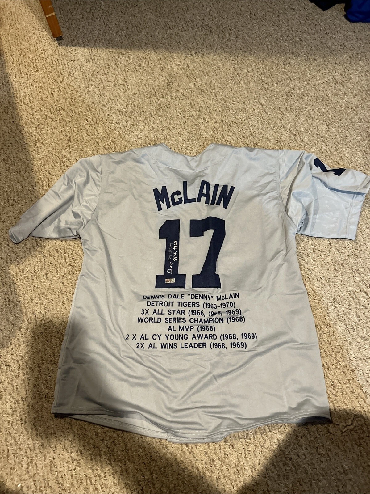 DETROIT TIGERS- DENNY MCLAIN SIGNED AUTOGRAPH STAT JERSEY TRISTAR COA BASEBALL