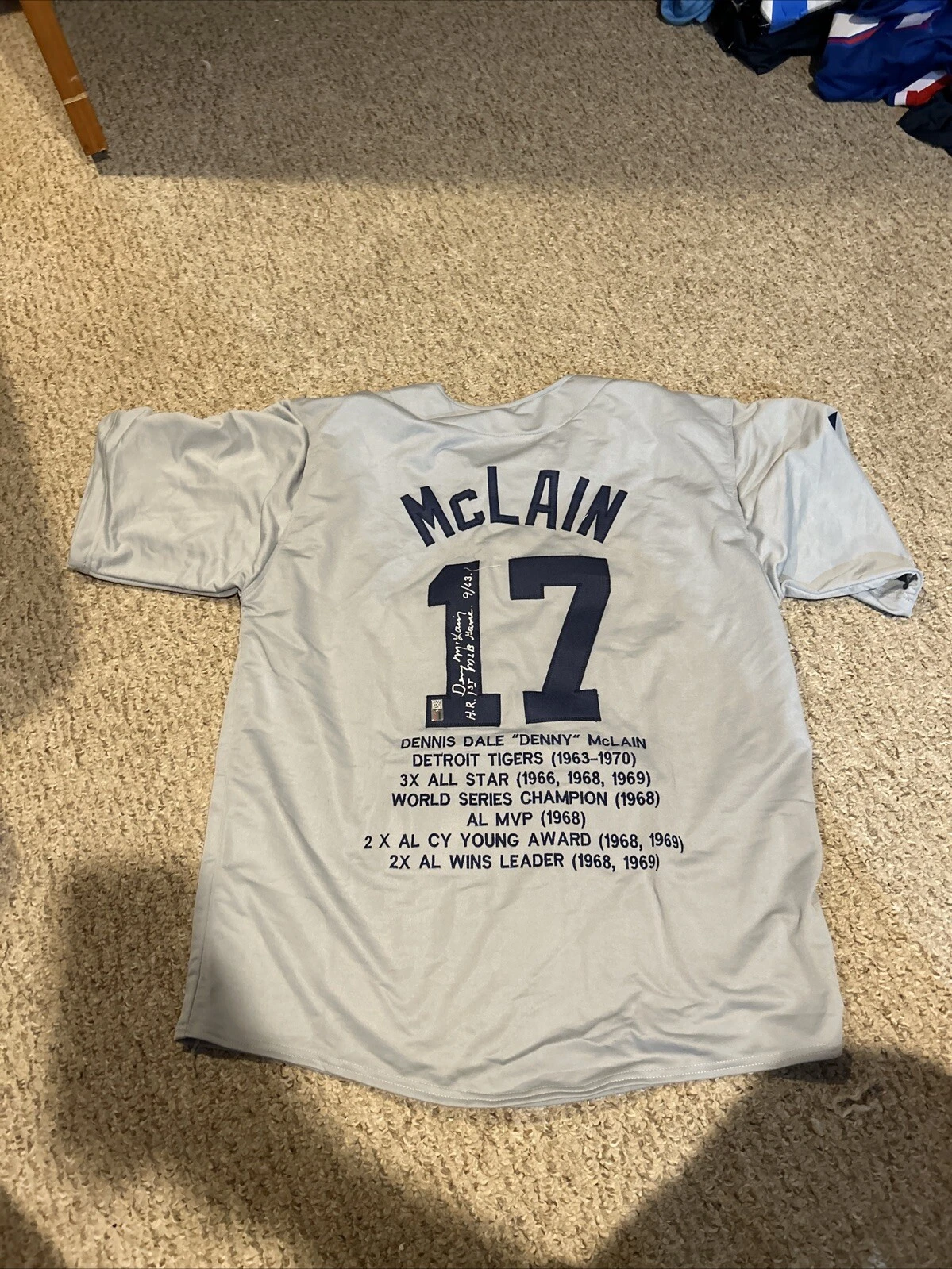 DETROIT TIGERS- DENNY MCLAIN SIGNED AUTOGRAPH STAT JERSEY TRISTAR COA BASEBALL