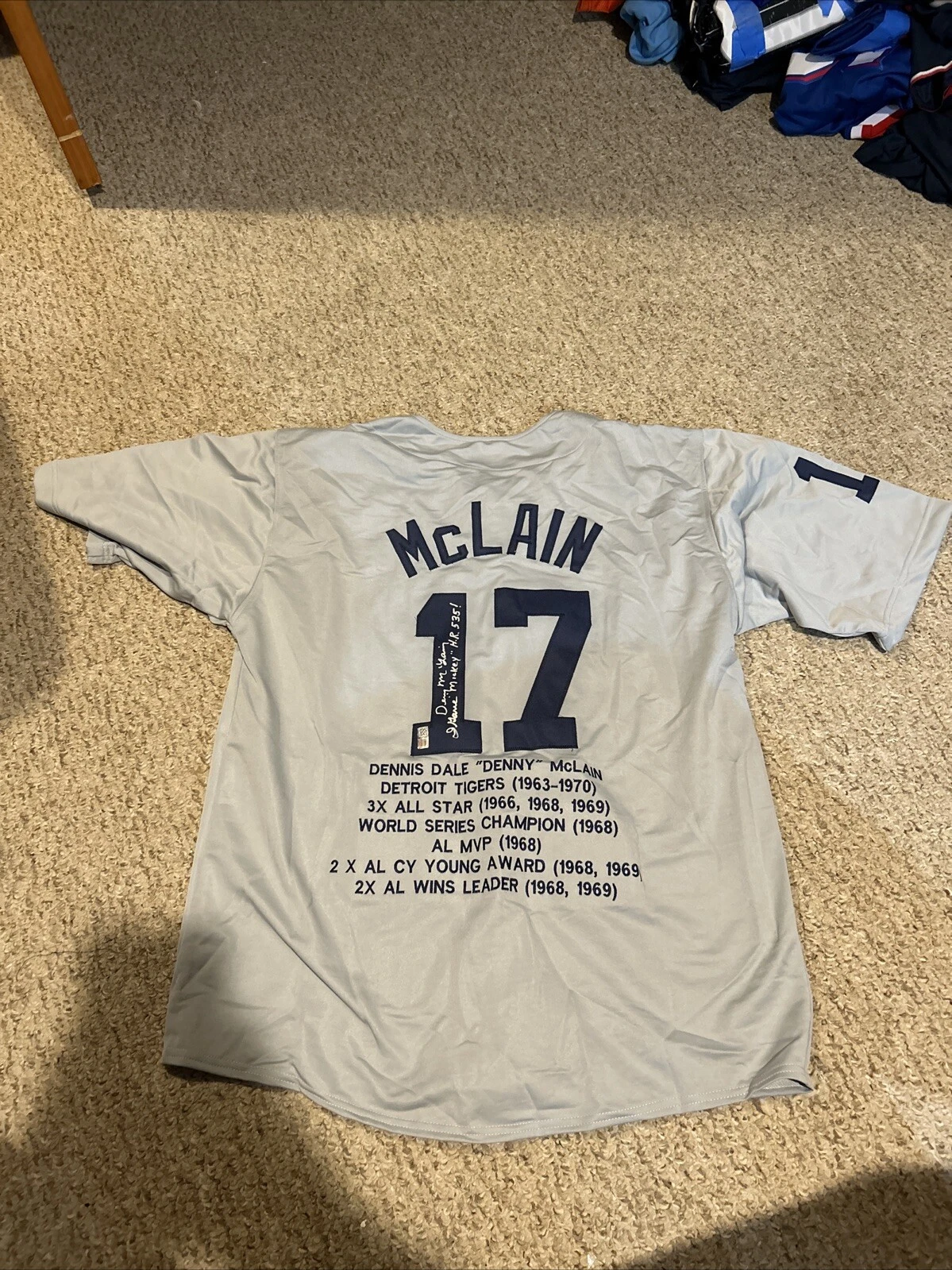 DETROIT TIGERS- DENNY MCLAIN SIGNED AUTOGRAPH STAT JERSEY TRISTAR COA BASEBALL