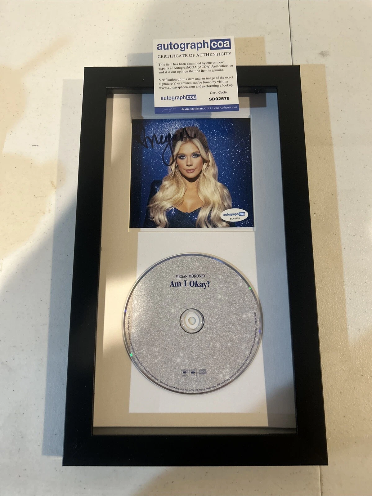 MEGAN MORONEY SIGNED AUTOGRAPH FRAMED CD DISPLAY ACOA AM I OKAY? COUNTRY STAR