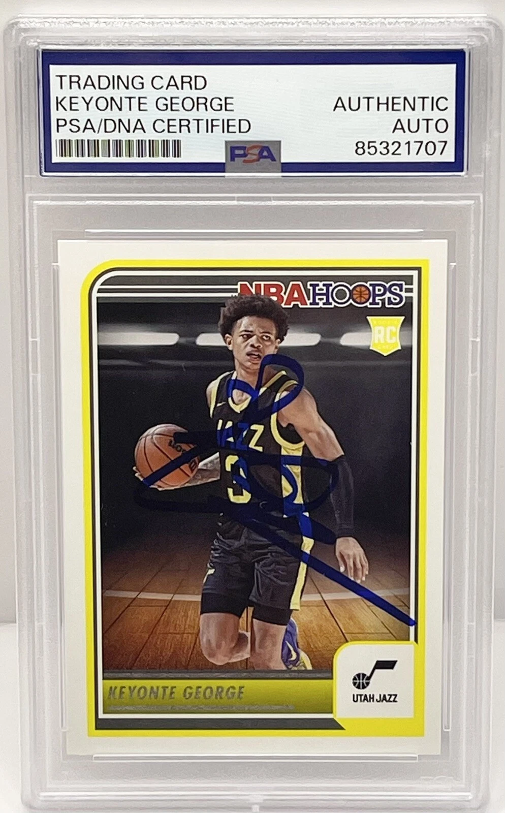 Keyonte George Signed Auto 2023-24 NBA Hoops Rookie Card PSA/DNA Slabbed Utah
