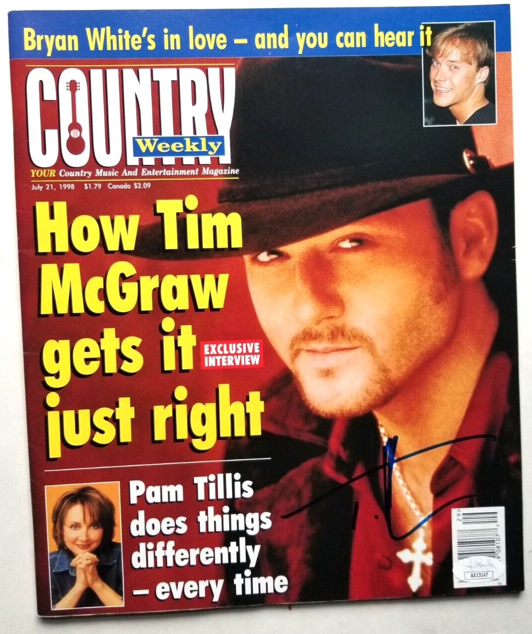 Tim McGraw REAL SIGNED July 1998 Country Weekly Magazine JSA COA Autographed