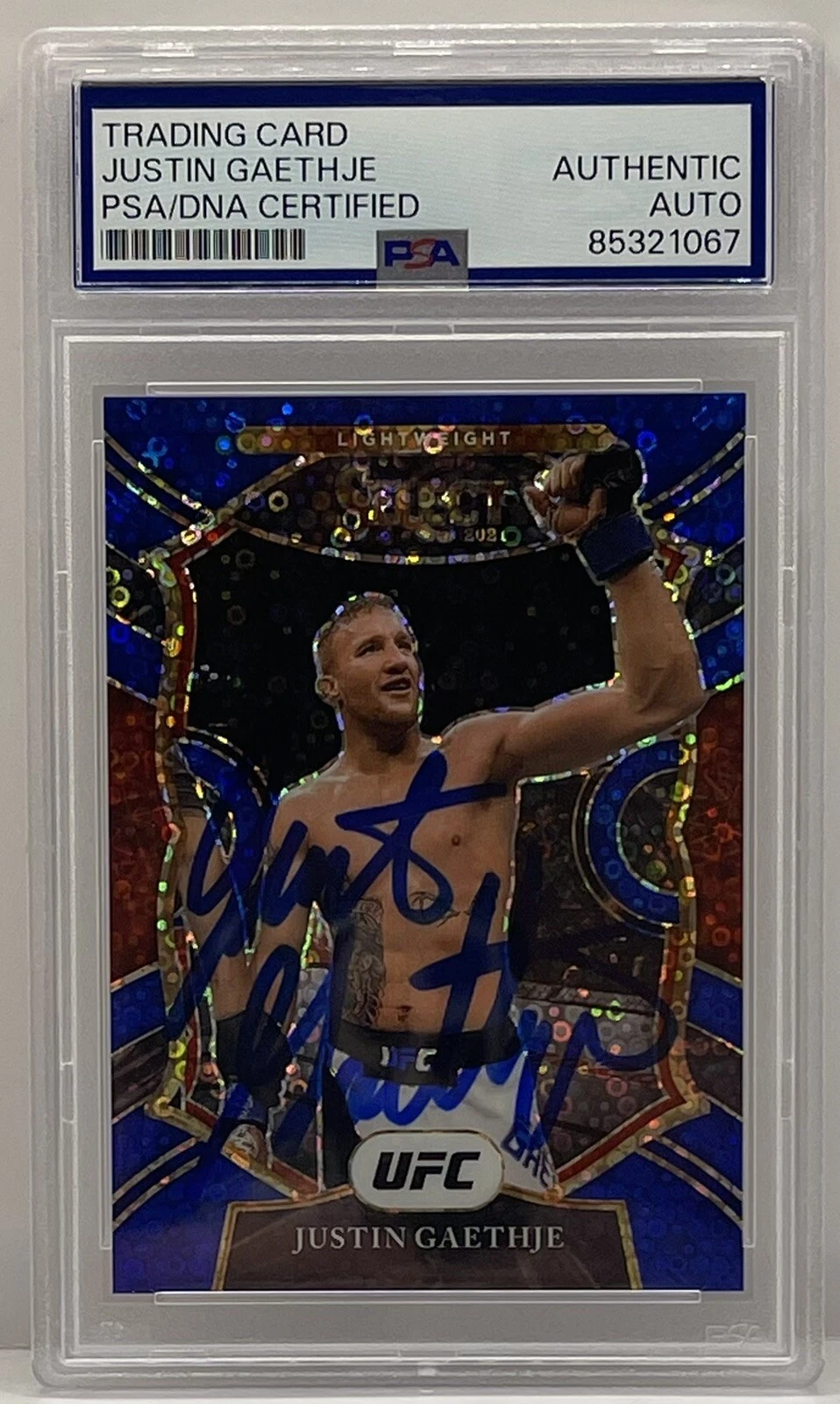 Justin Gaethje Signed 2021 Select Blue Disco UFC Card PSA/DNA Slabbed #d /99