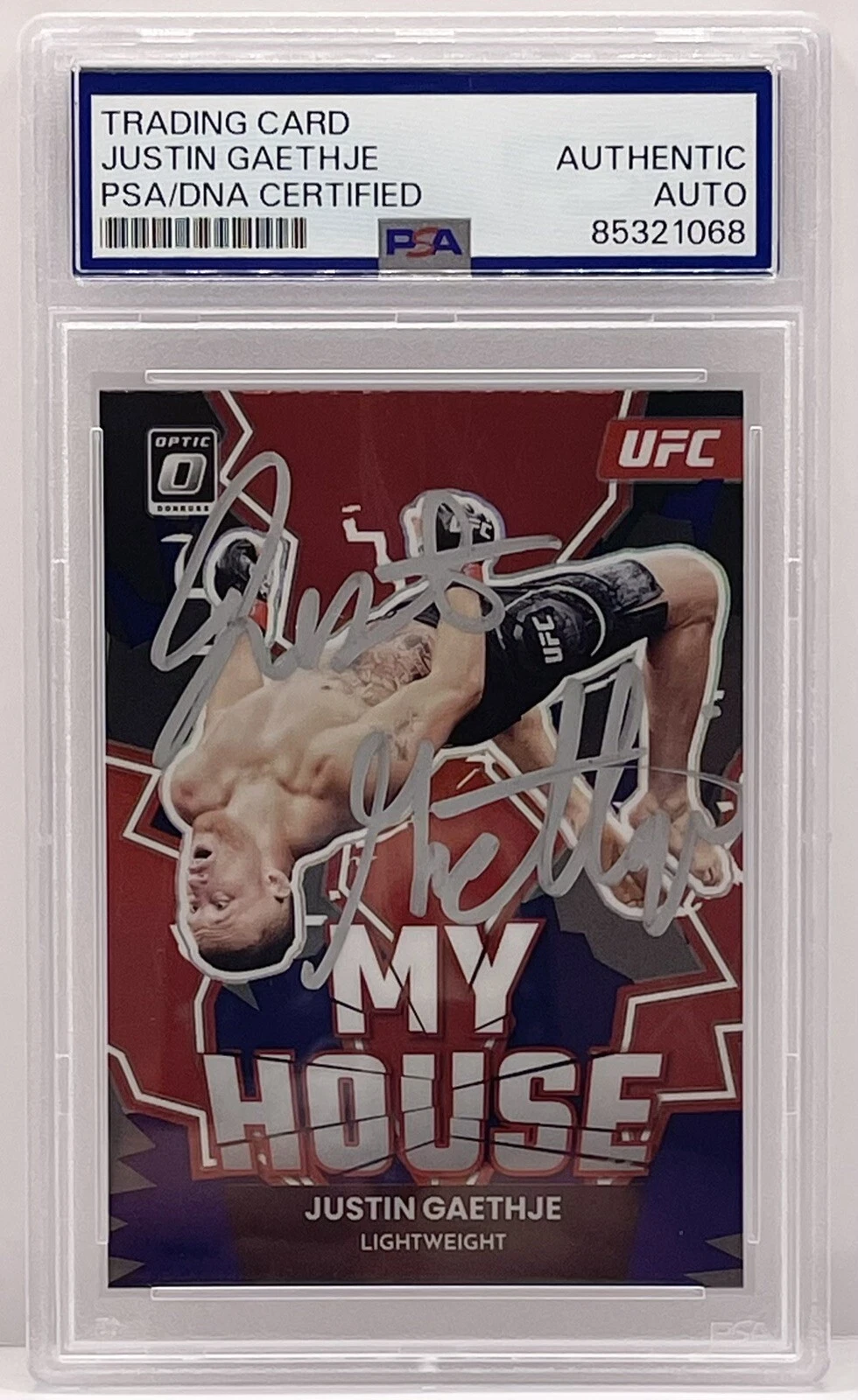 Justin Gaethje Signed 2023 Donruss Optic My House UFC Card PSA/DNA Slabbed