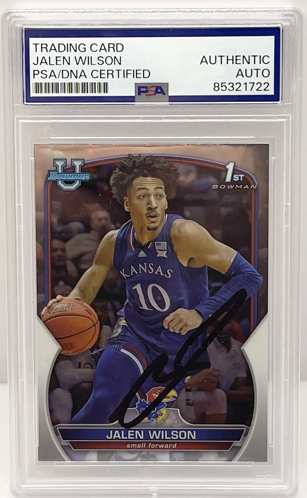 Jalen Wilson Signed Auto 2023-24 Bowman U Rookie Card Kansas PSA/DNA Slabbed